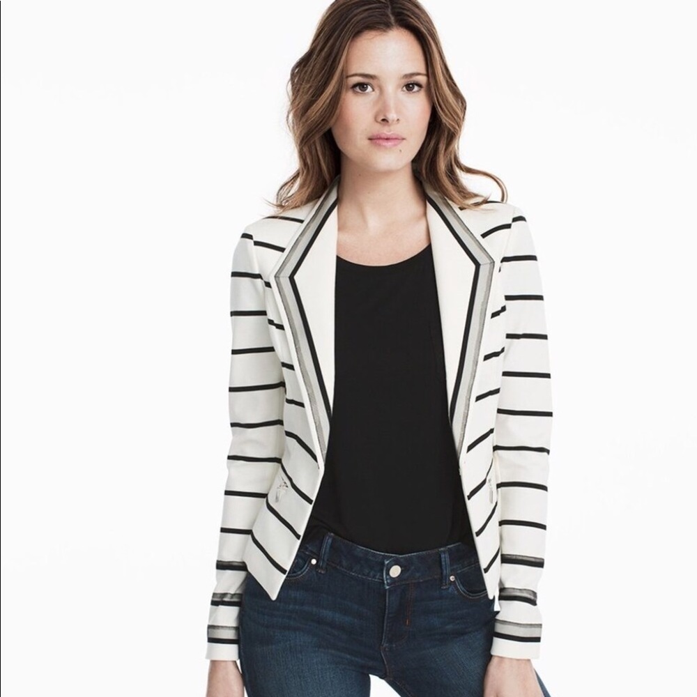 WHBM Cream and Black Lace Collar Blazer